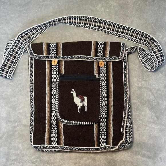 Handbags - Peruvian Woven Llama Alpaca Crossbody Messenger Bag Brown Southwestern Boho